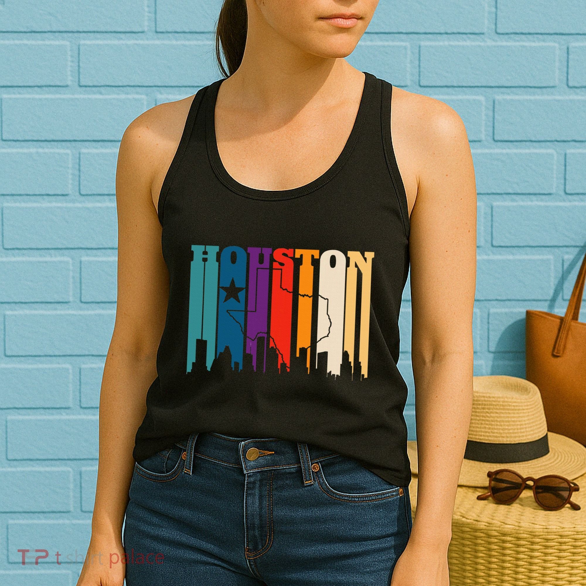 Houston Texas Map Skyline Gift Texas Home State Souvenir Women's Tank Top