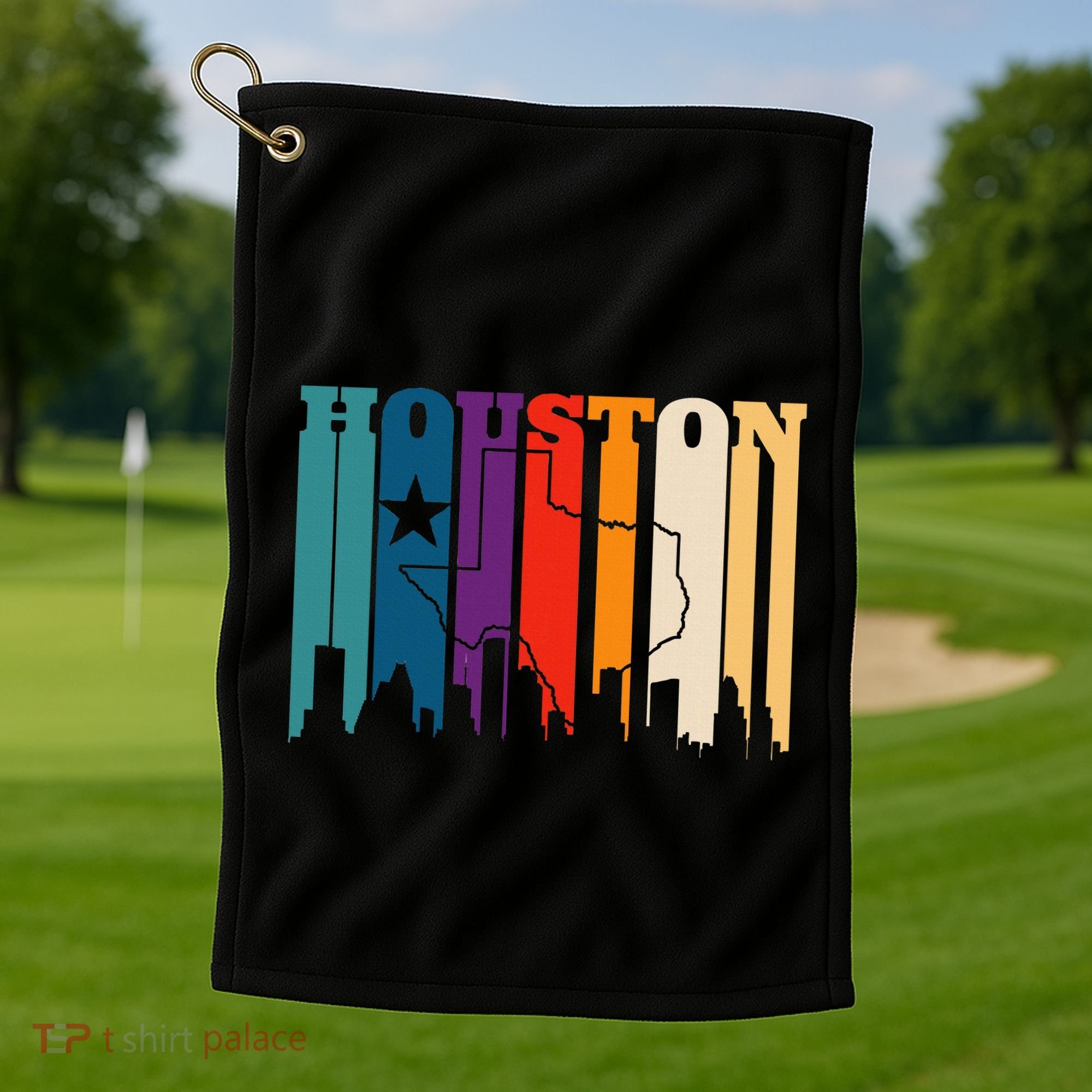 Houston Texas Map Skyline Gift Texas Home State Souvenir Golf Towel