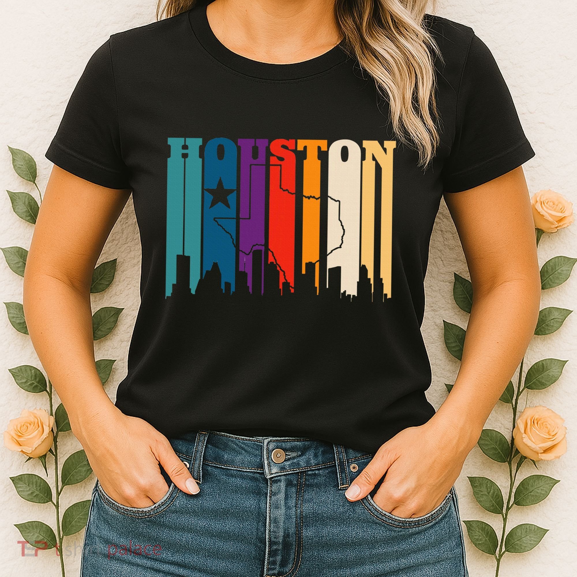 Houston Texas Map Skyline Gift Texas Home State Souvenir Women's T-Shirt