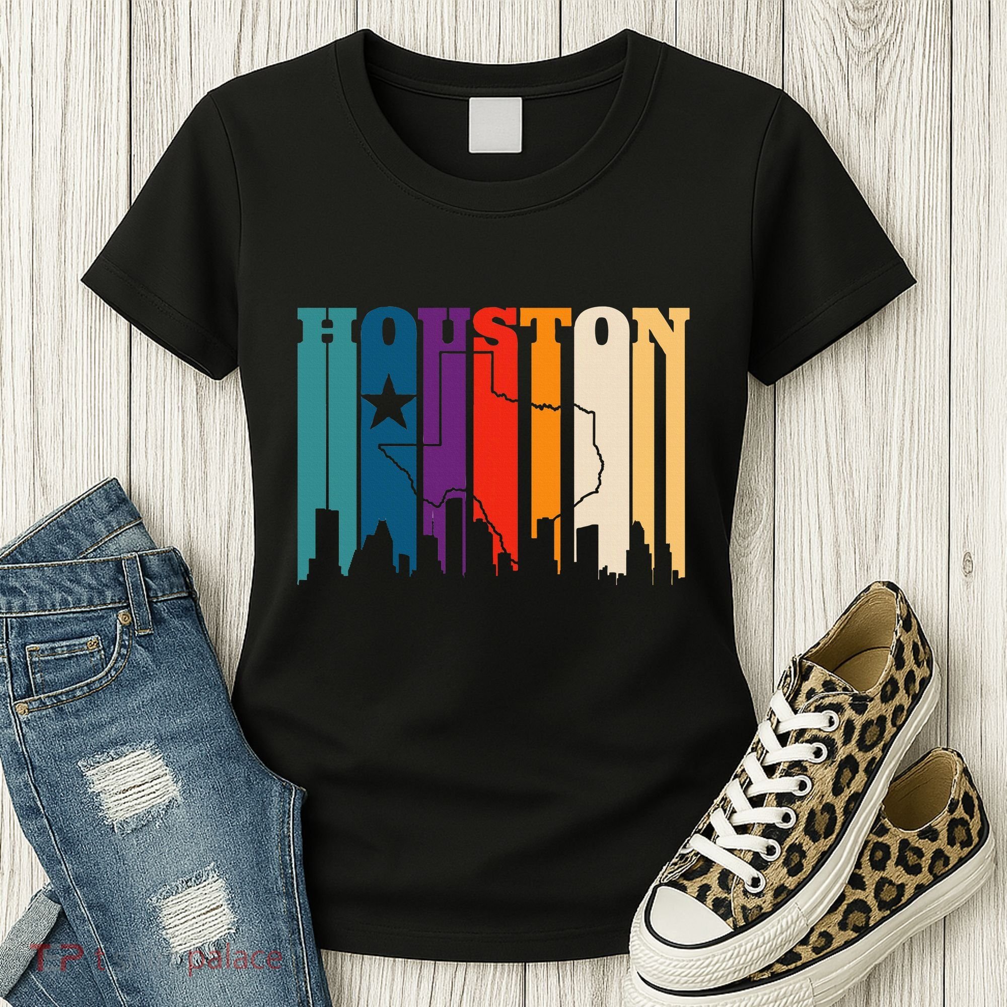 Houston Texas Map Skyline Gift Texas Home State Souvenir Women's T-Shirt