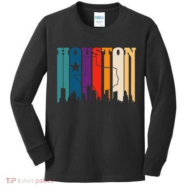 Houston Texas Map Skyline Gift Texas Home State Souvenir Kids Long Sleeve Shirt