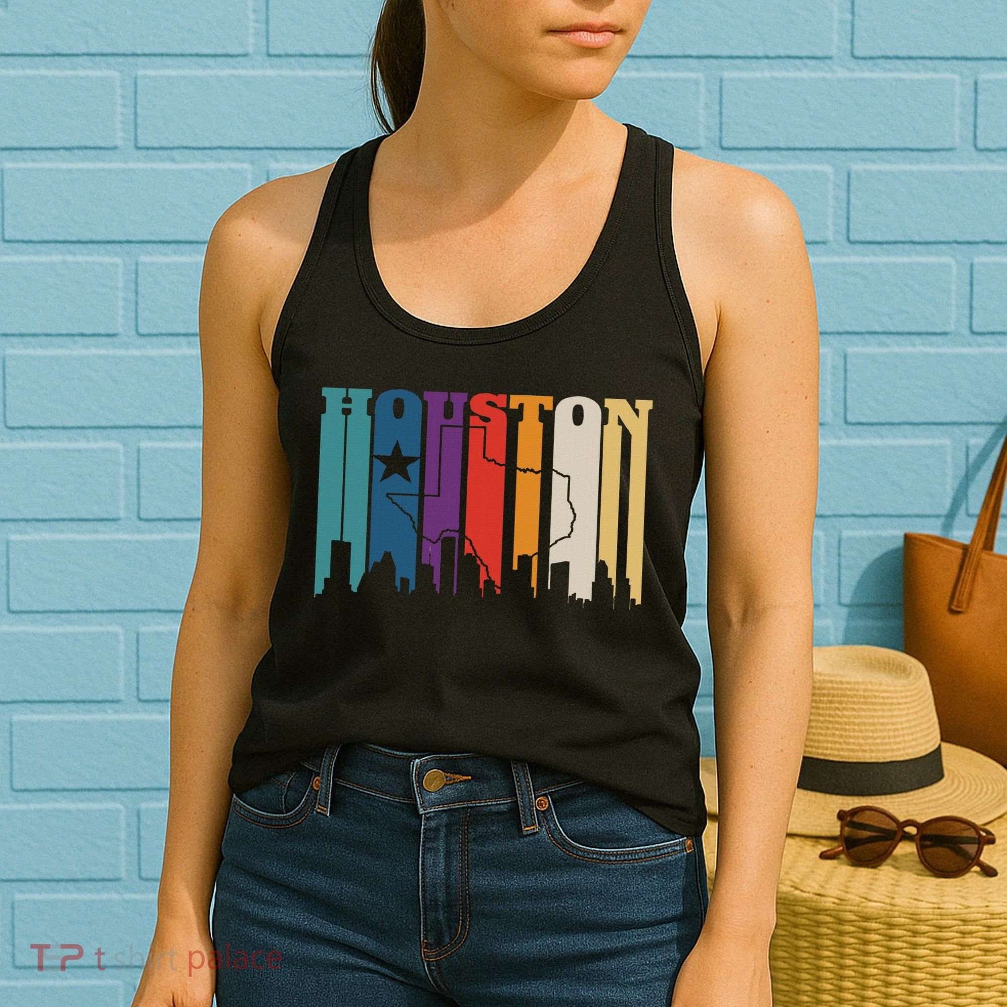 Houston Texas Map Skyline Gift Texas Home State Souvenir Women's Tank Top