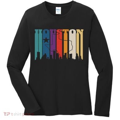 Houston Texas Map Skyline Gift Texas Home State Souvenir Women's Long Sleeve Shirt