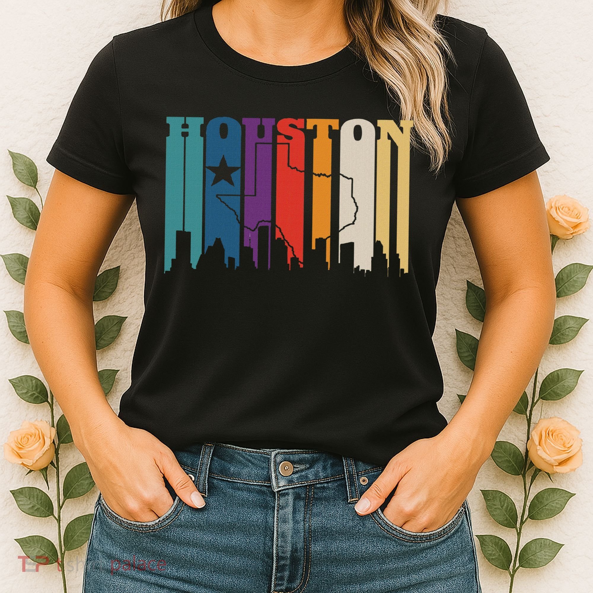 Houston Texas Map Skyline Gift Texas Home State Souvenir Women's T-Shirt