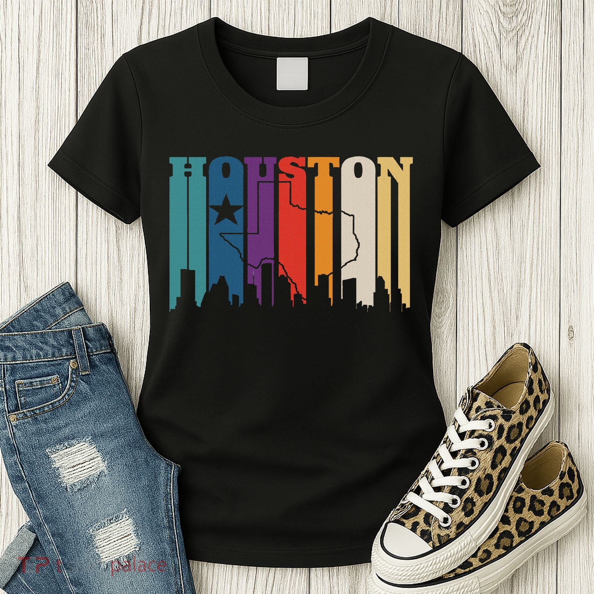 Houston Texas Map Skyline Gift Texas Home State Souvenir Women's T-Shirt