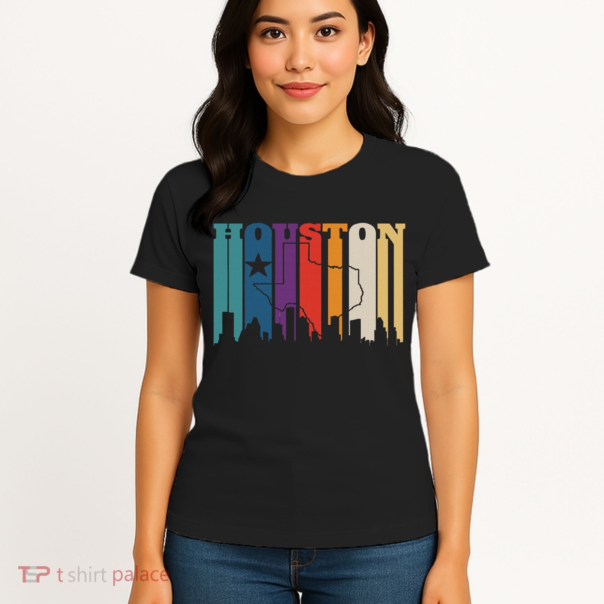Houston Texas Map Skyline Gift Texas Home State Souvenir Women's T-Shirt