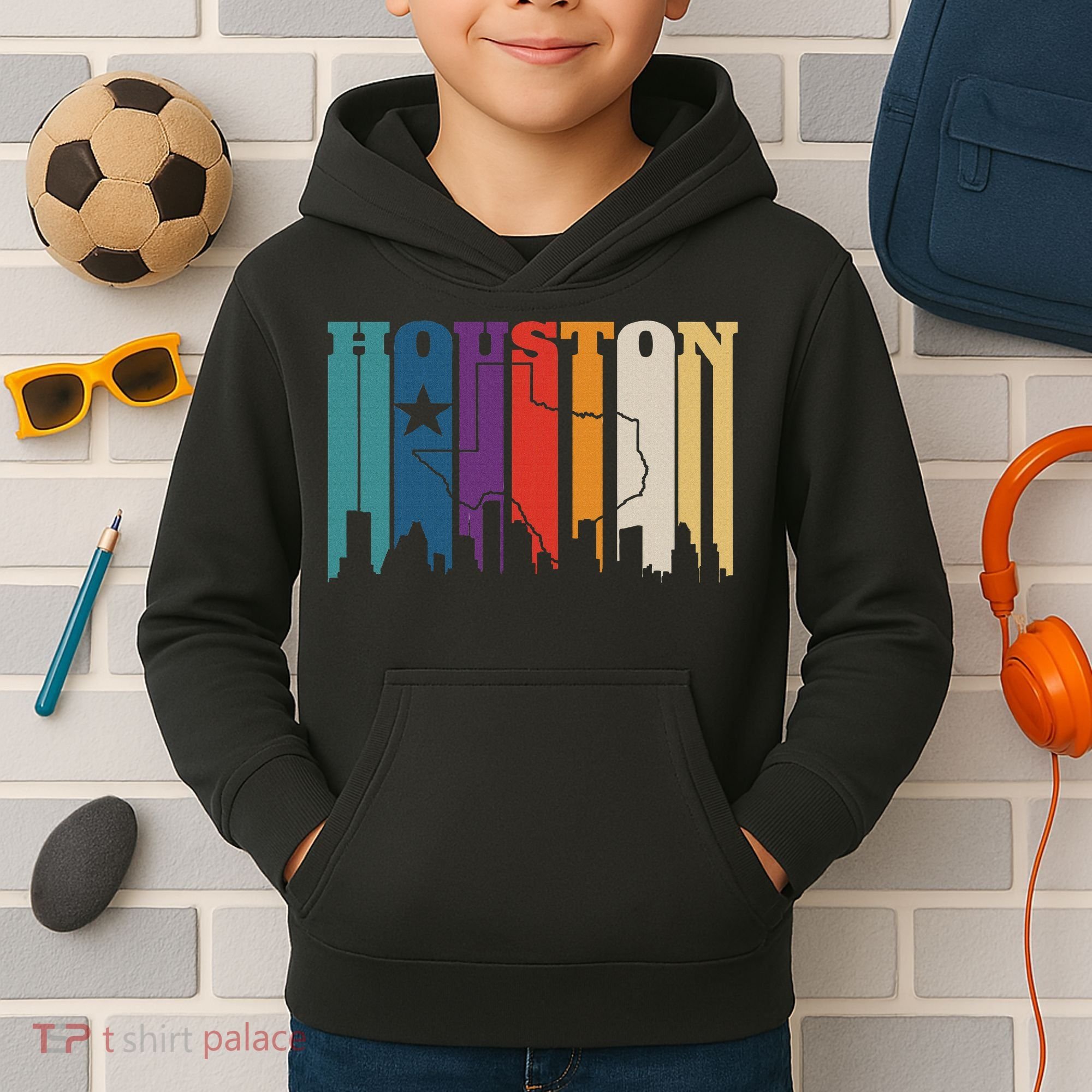 Houston Texas Map Skyline Gift Texas Home State Souvenir Kids Hoodie