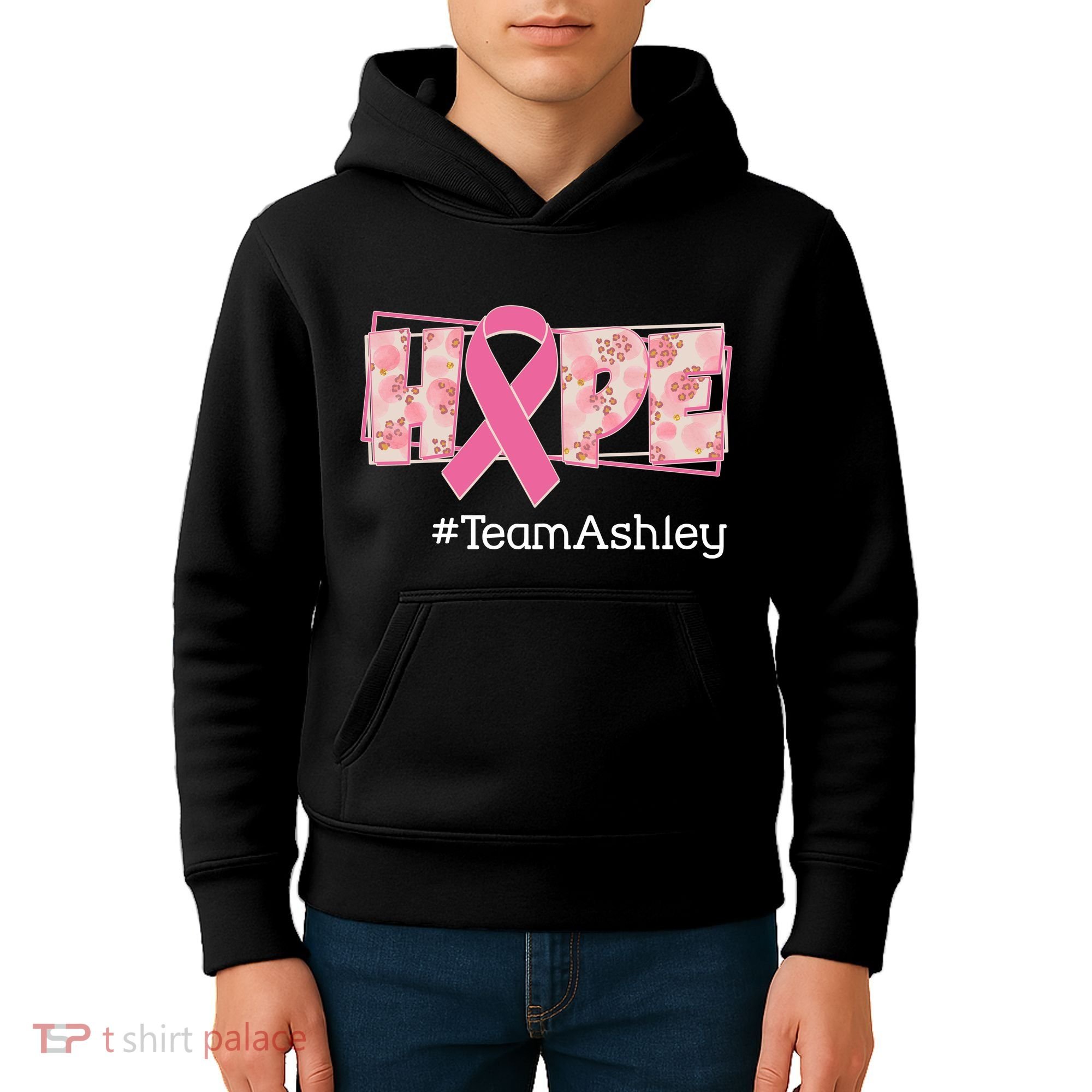 Hope Team Name Custom Breast Cancer Awareness Kids Hoodie