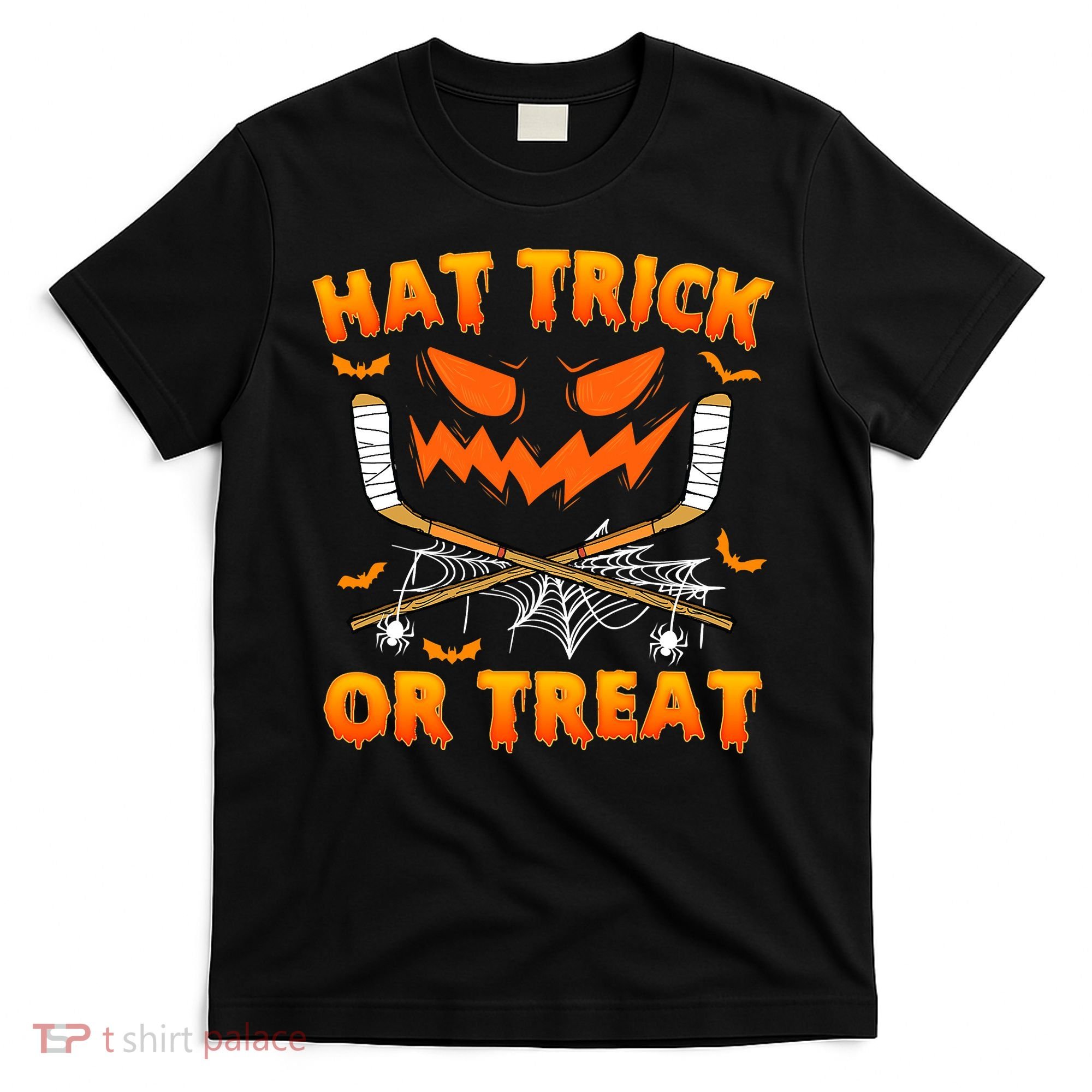 Hat Trick Or Treat Funny Ice Hockey Halloween Costume Player T-Shirt