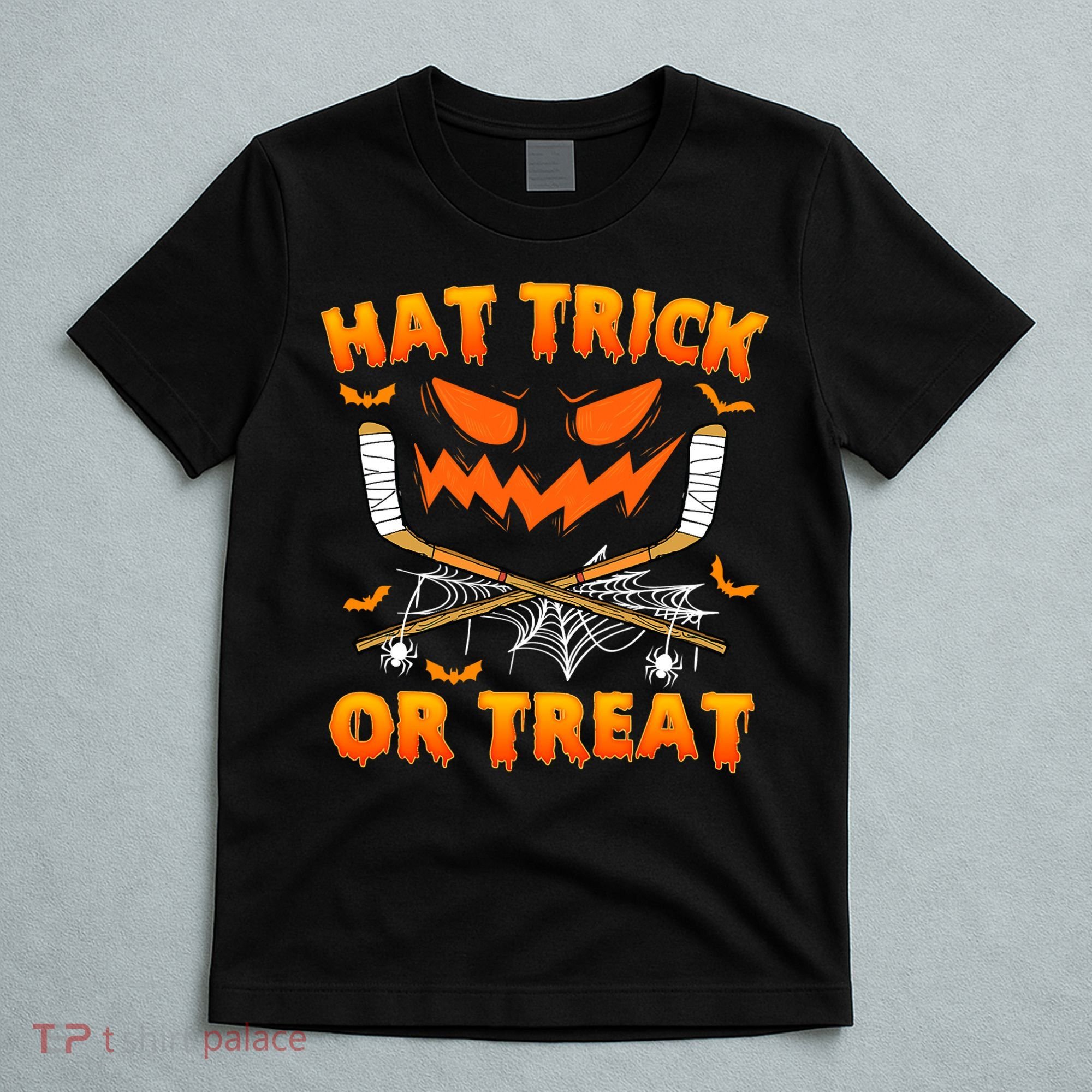 Hat Trick Or Treat Funny Ice Hockey Halloween Costume Player T-Shirt