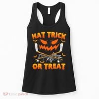 Hat Trick Or Treat Funny Ice Hockey Halloween Costume Player Women's Tank Top thumb 0