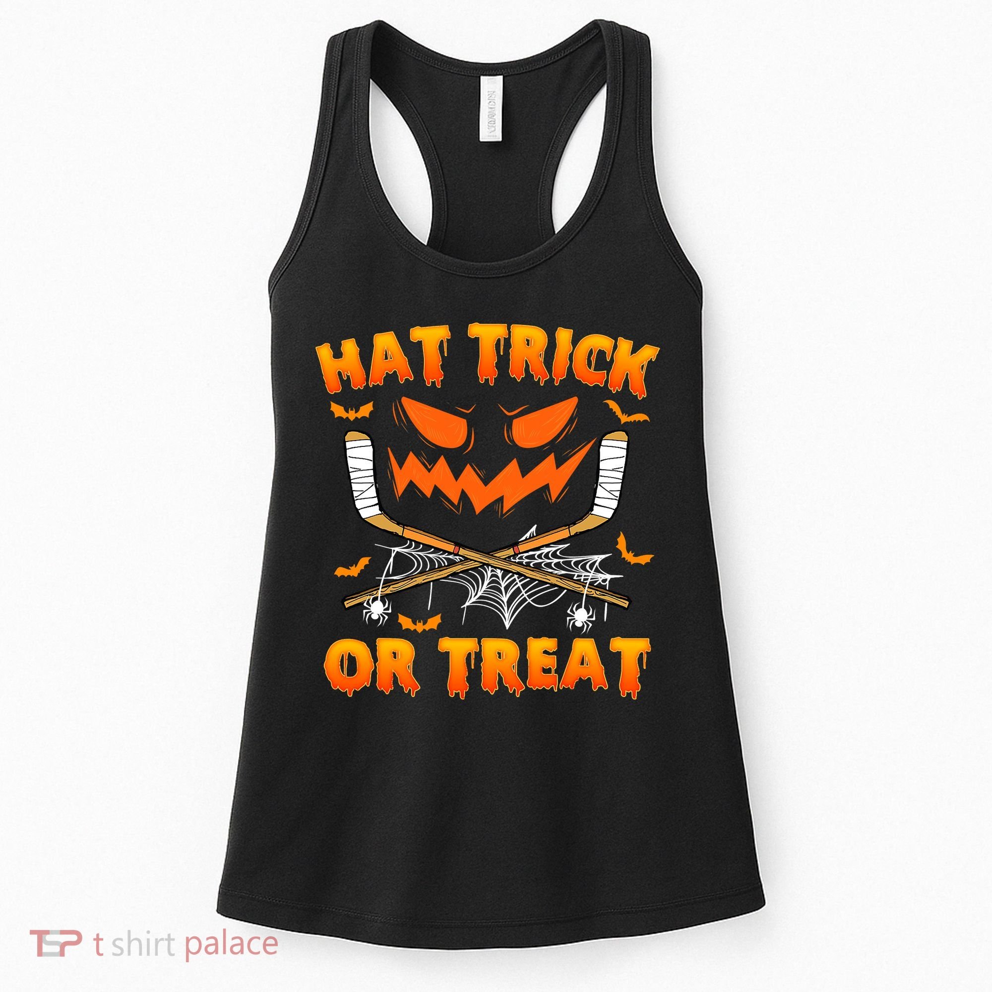 Hat Trick Or Treat Funny Ice Hockey Halloween Costume Player Women's Tank Top