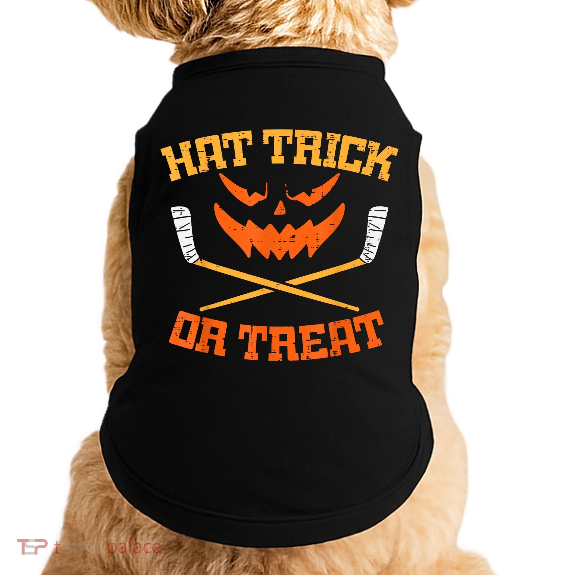 Hat Trick Or Treat Ice Hockey Halloween Boy Player Coach Doggie Tank