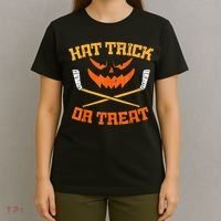 Hat Trick Or Treat Ice Hockey Halloween Boy Player Coach T-Shirt thumb 4