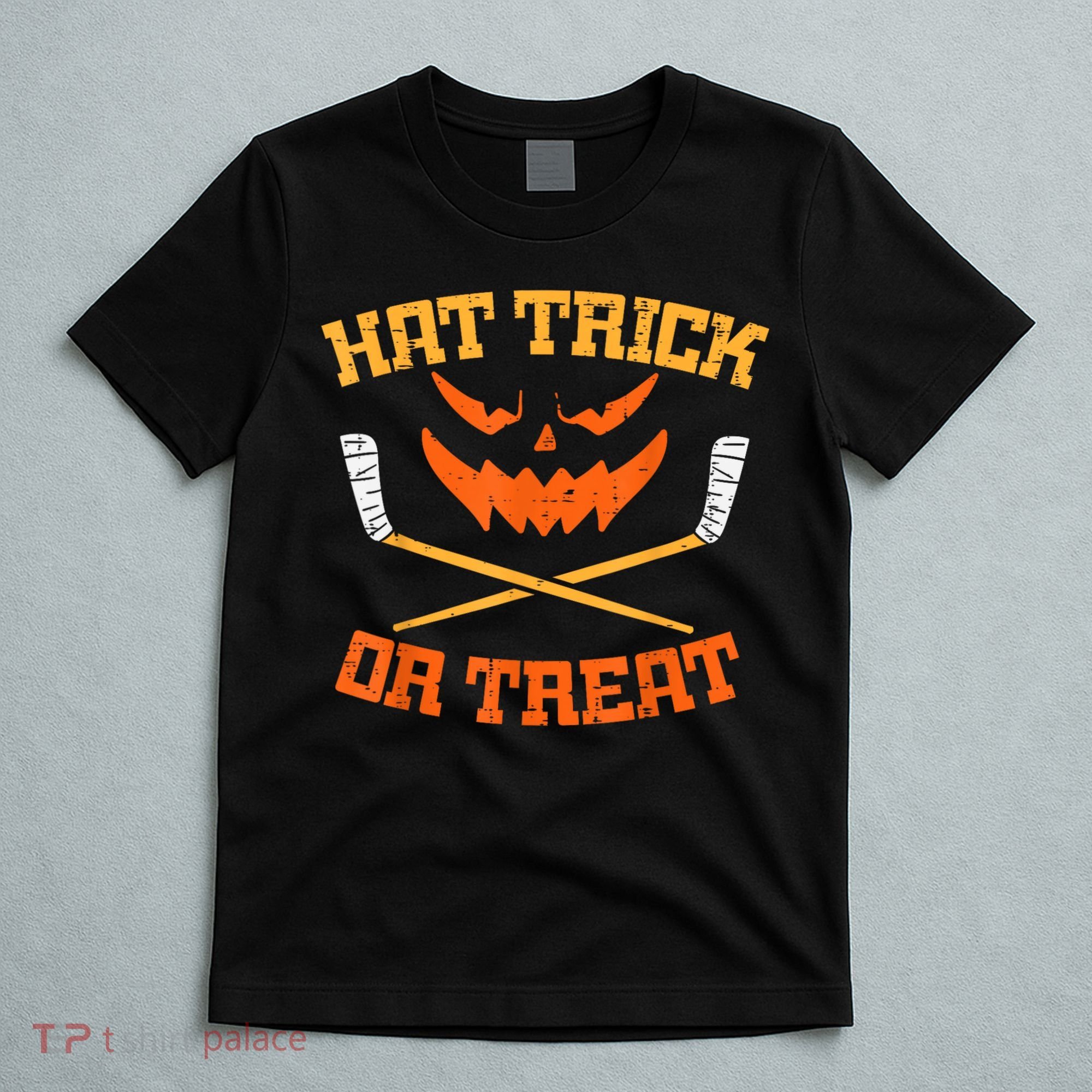 Hat Trick Or Treat Ice Hockey Halloween Boy Player Coach T-Shirt
