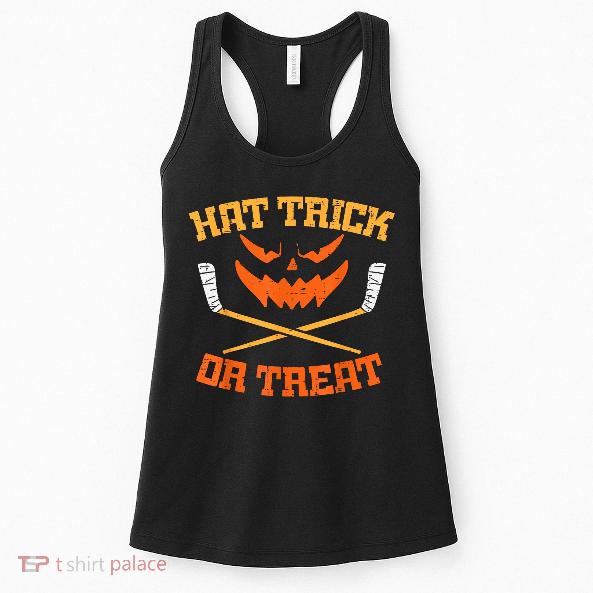 Hat Trick Or Treat Ice Hockey Halloween Boy Player Coach Women's Tank Top