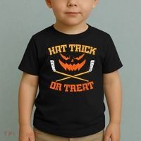 Hat Trick Or Treat Ice Hockey Halloween Boy Player Coach Toddler T-Shirt thumb 2