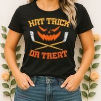 Hat Trick Or Treat Ice Hockey Halloween Boy Player Coach Women's T-Shirt thumb 2