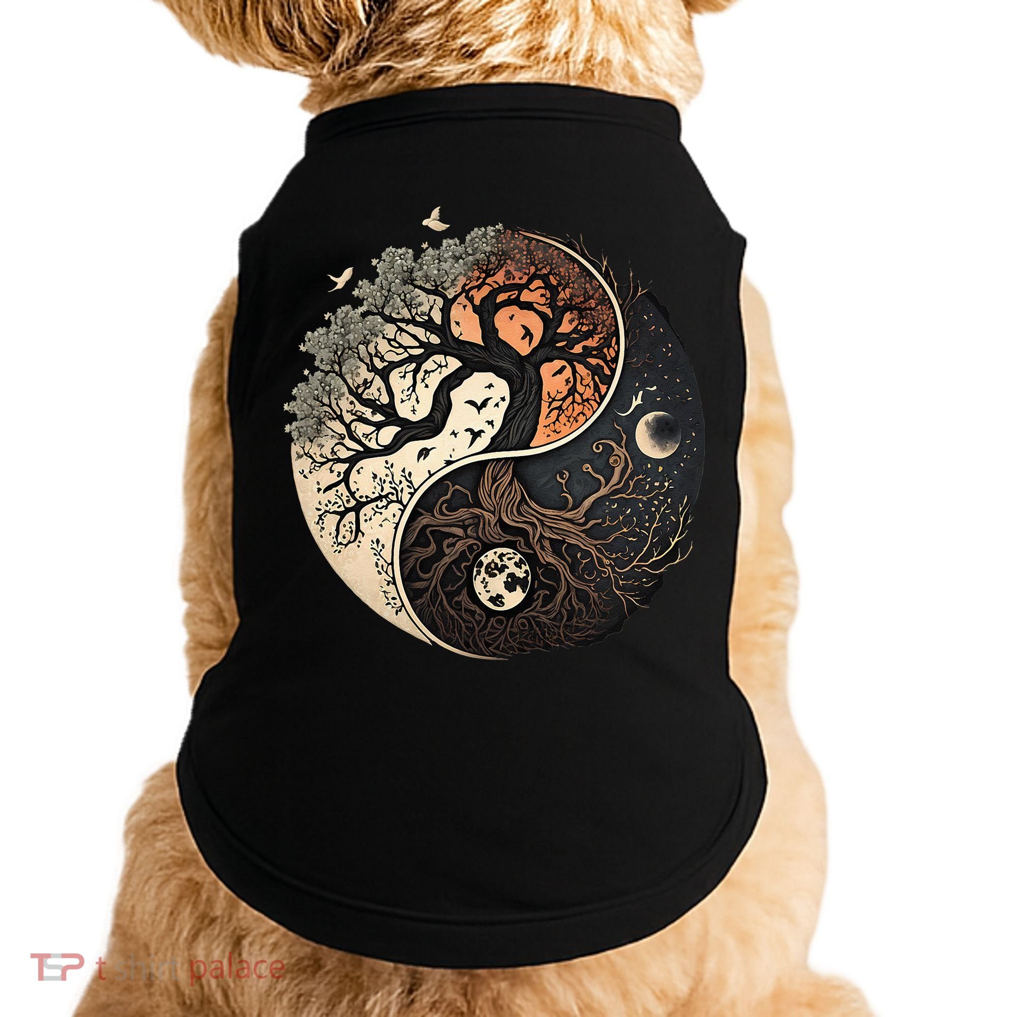 Harmonious Tree Of Life Yin Yang Black Doggie Tank