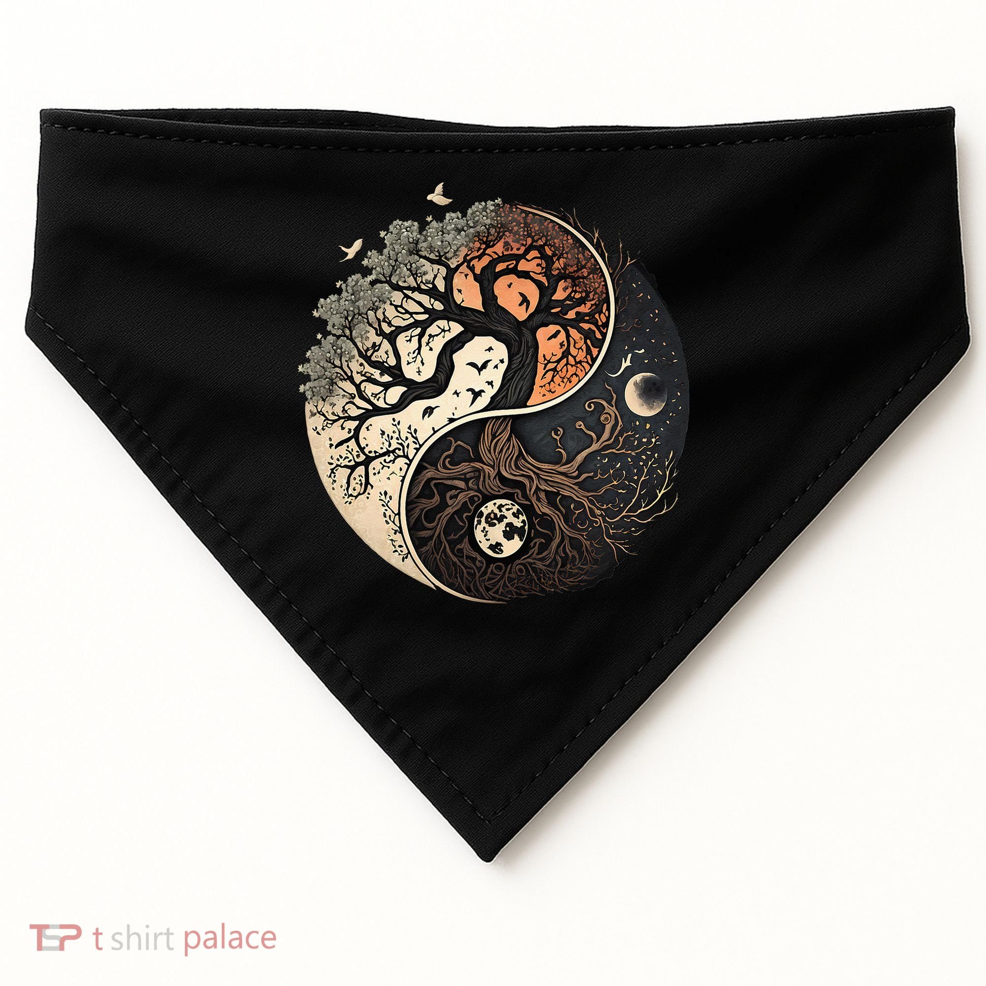 Harmonious Tree Of Life Yin Yang Black USA-Made Doggie Bandana