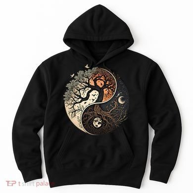 Harmonious Tree Of Life Yin Yang Black Hoodie