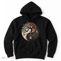 Harmonious Tree Of Life Yin Yang Black Hoodie thumb 0