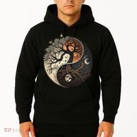 Harmonious Tree Of Life Yin Yang Black Hoodie thumb 2