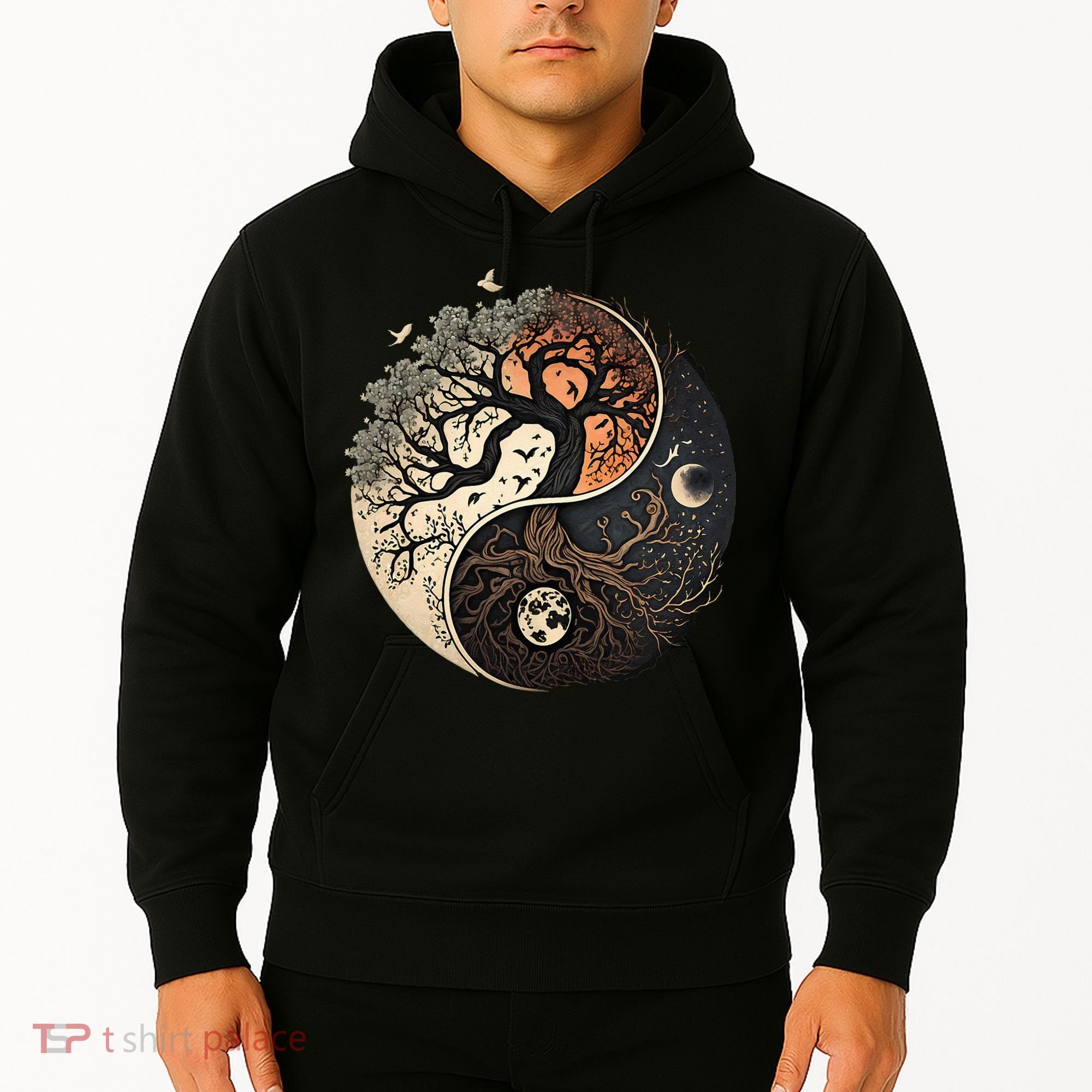 Harmonious Tree Of Life Yin Yang Black Hoodie