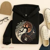 Harmonious Tree Of Life Yin Yang Black Hoodie thumb 4