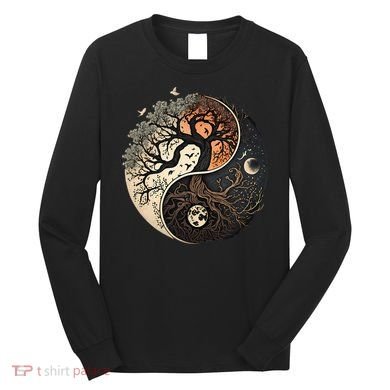 Harmonious Tree Of Life Yin Yang Black Long Sleeve Shirt