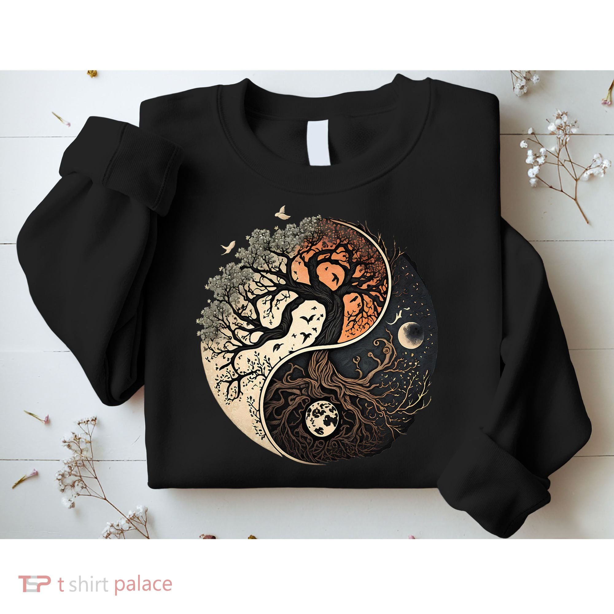 Harmonious Tree Of Life Yin Yang Black Sweatshirt