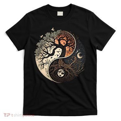 Harmonious Tree Of Life Yin Yang Black T-Shirt
