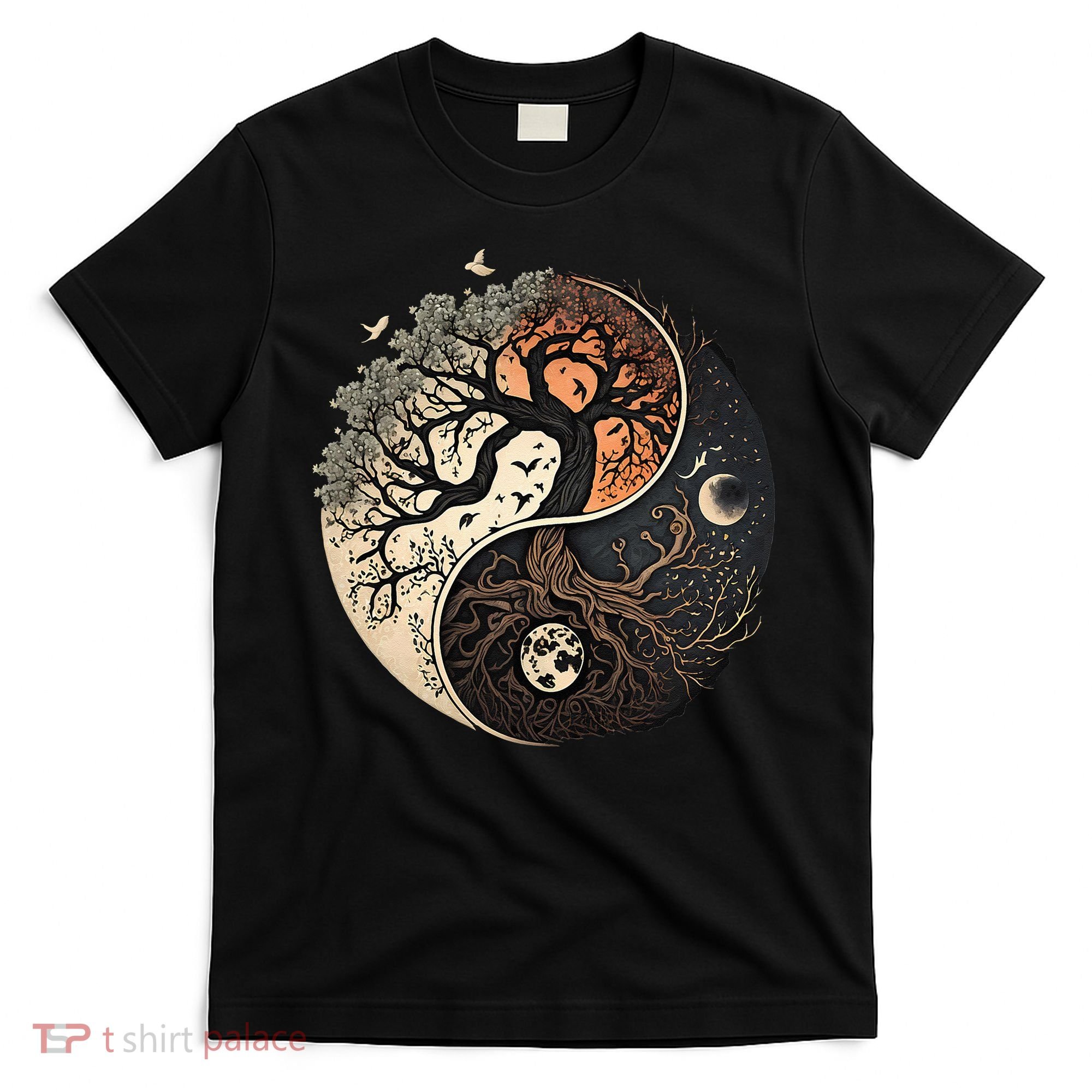 Harmonious Tree Of Life Yin Yang Black T-Shirt