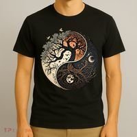 Harmonious Tree Of Life Yin Yang Black T-Shirt thumb 3