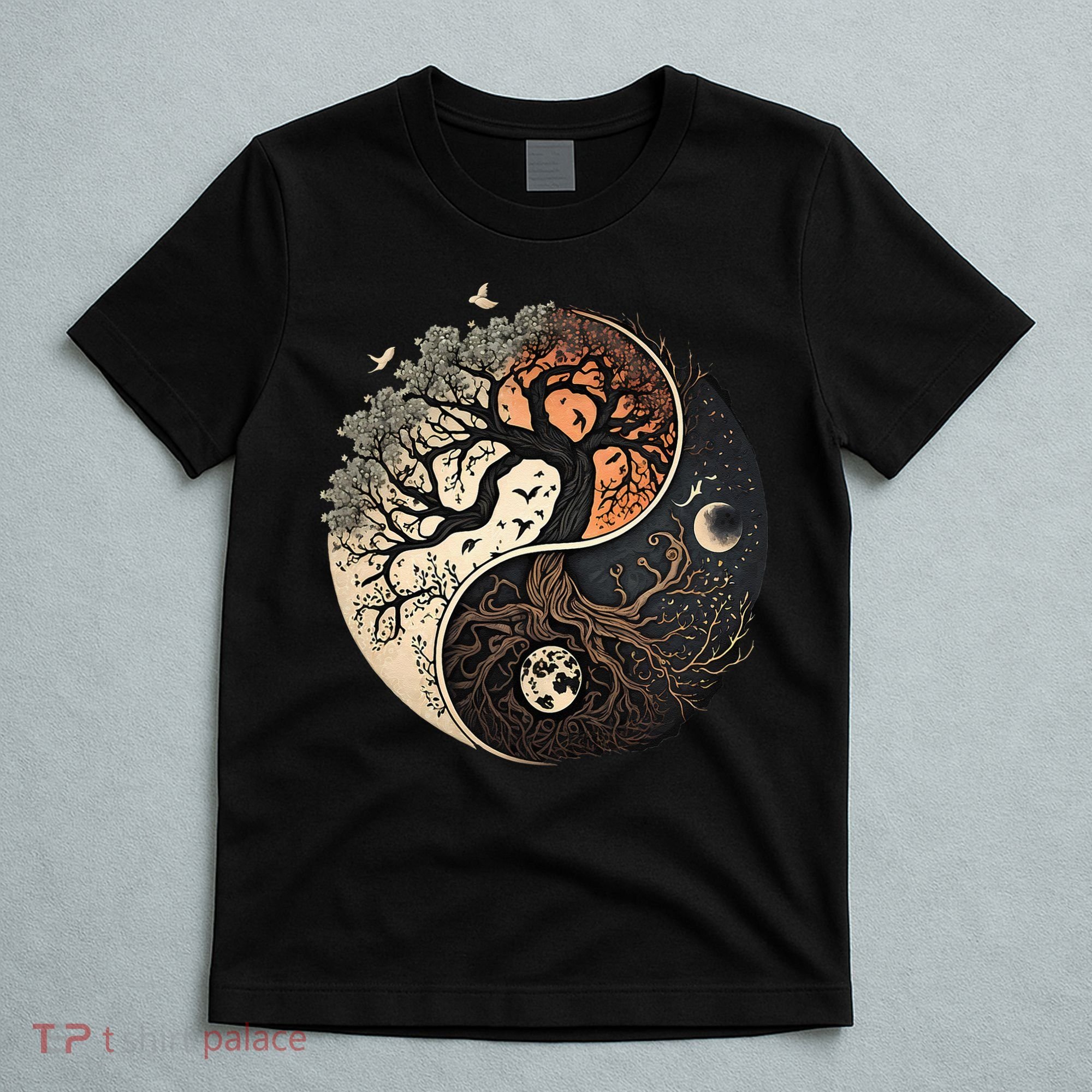 Harmonious Tree Of Life Yin Yang Black T-Shirt
