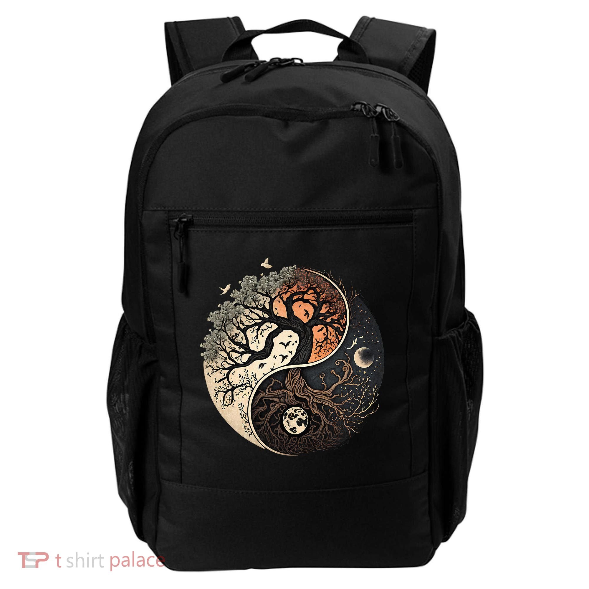 Harmonious Tree Of Life Yin Yang Black Backpack