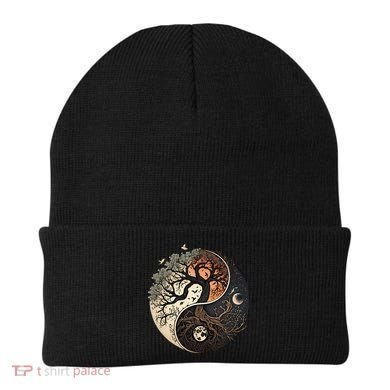 Harmonious Tree Of Life Yin Yang Black Beanie