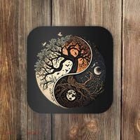 Harmonious Tree Of Life Yin Yang Black Coaster thumb 0