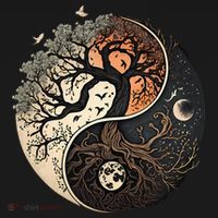 Harmonious Tree Of Life Yin Yang Black Coaster thumb 2