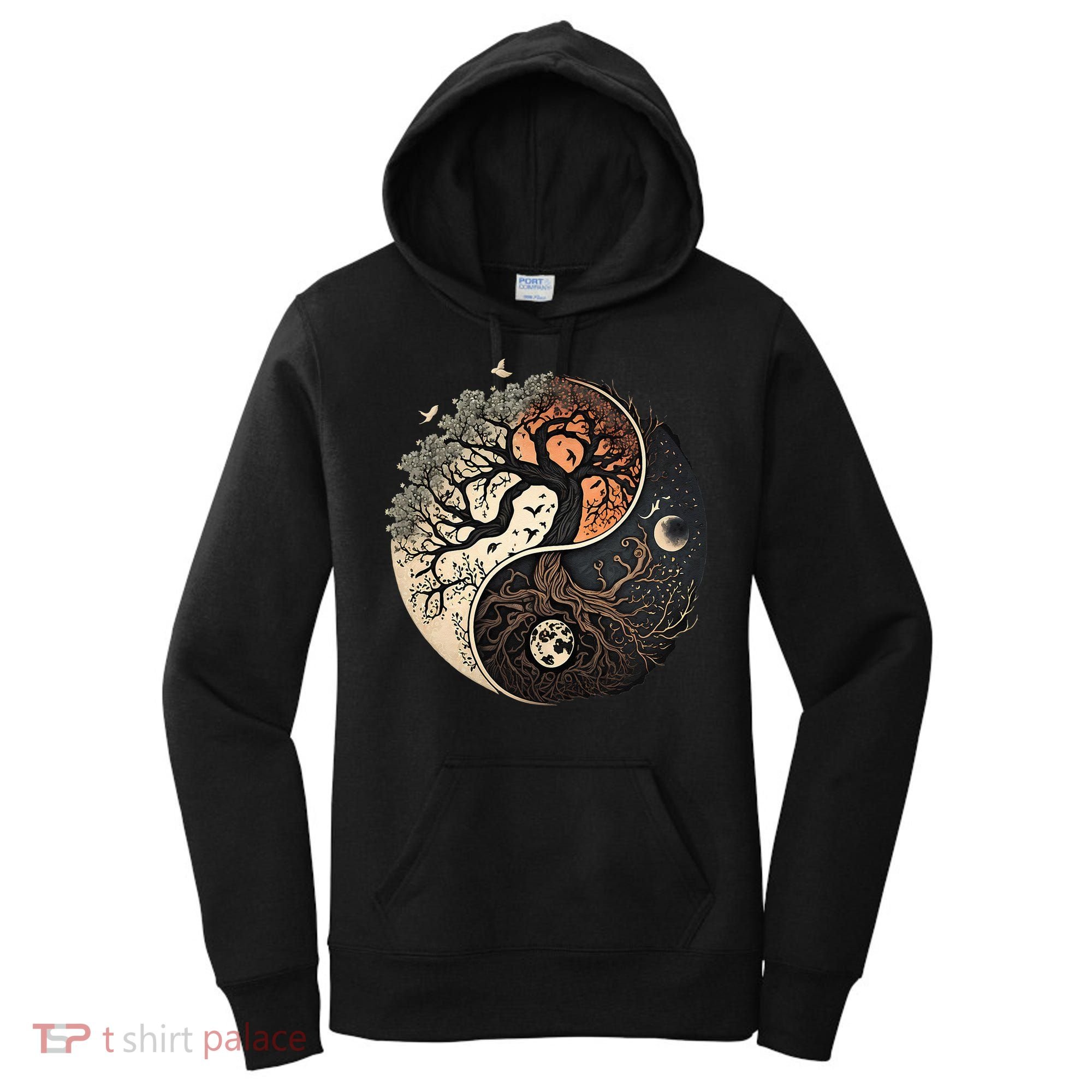 Harmonious Tree Of Life Yin Yang Black Women's Hoodie