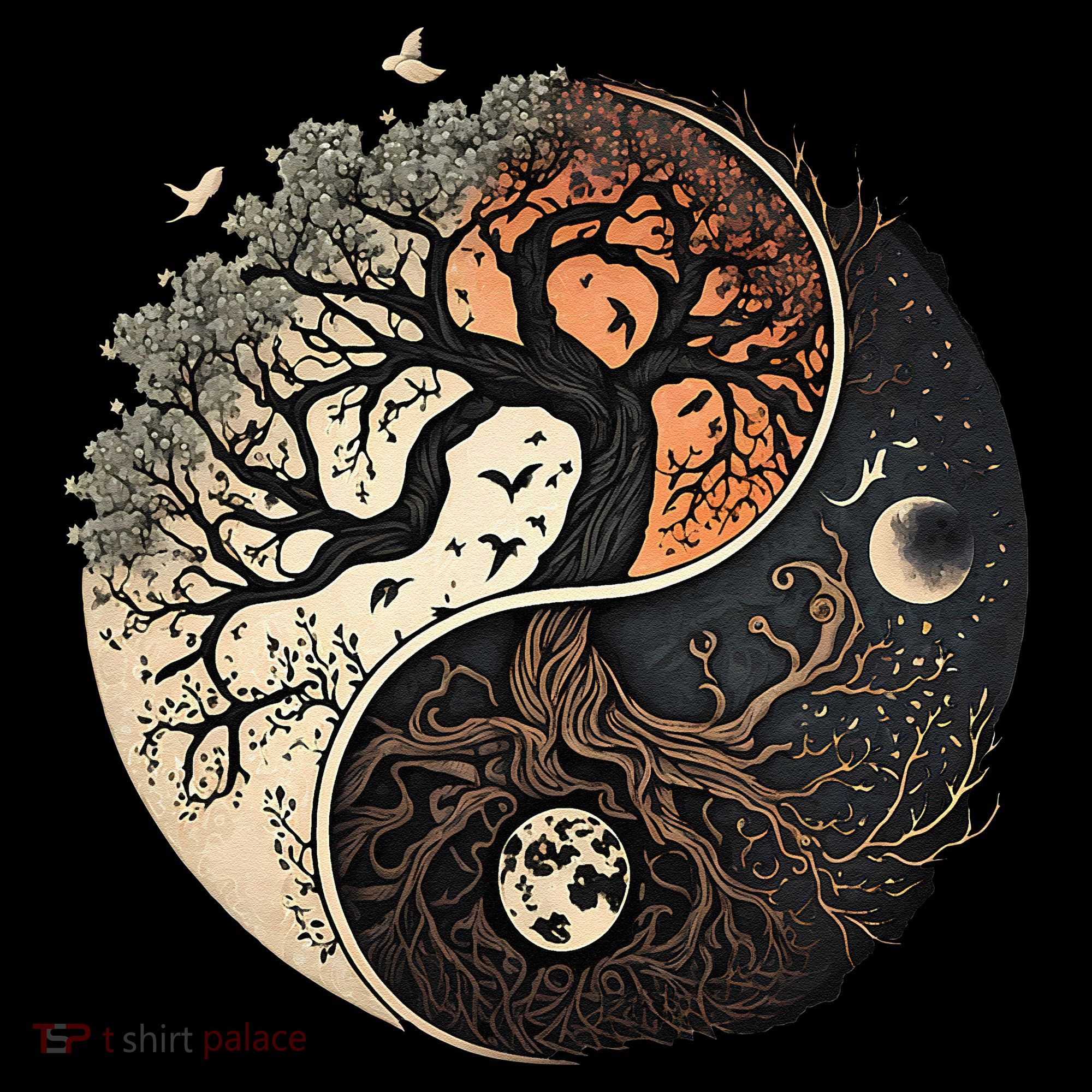 Harmonious Tree Of Life Yin Yang Black Women's Hoodie