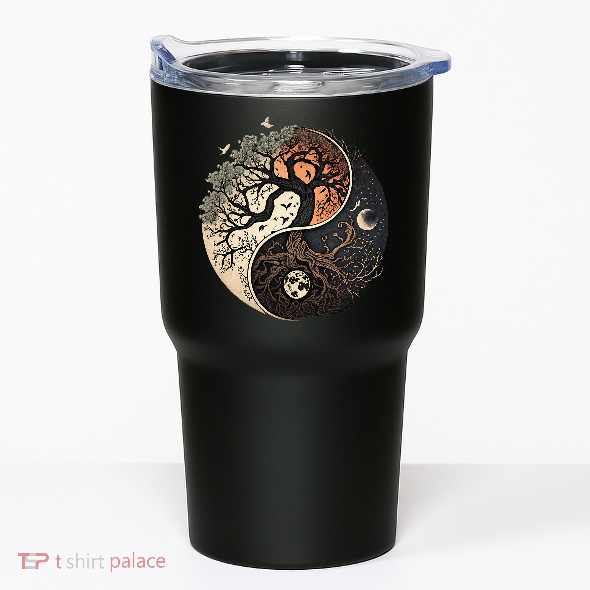 Harmonious Tree Of Life Yin Yang Black Tumbler