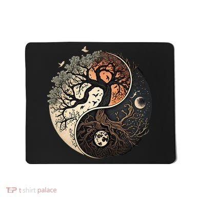 Harmonious Tree Of Life Yin Yang Black Mousepad