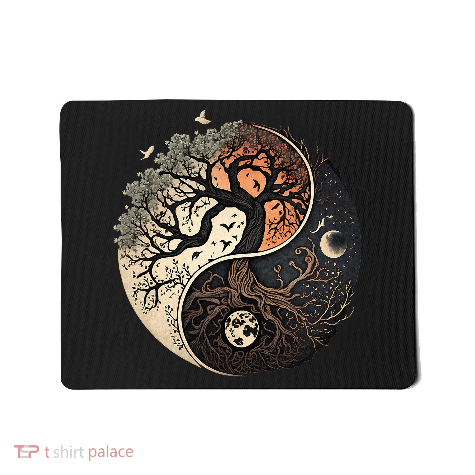 Harmonious Tree Of Life Yin Yang Black Mousepad