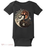 Harmonious Tree Of Life Yin Yang Black Baby Bodysuit thumb 0