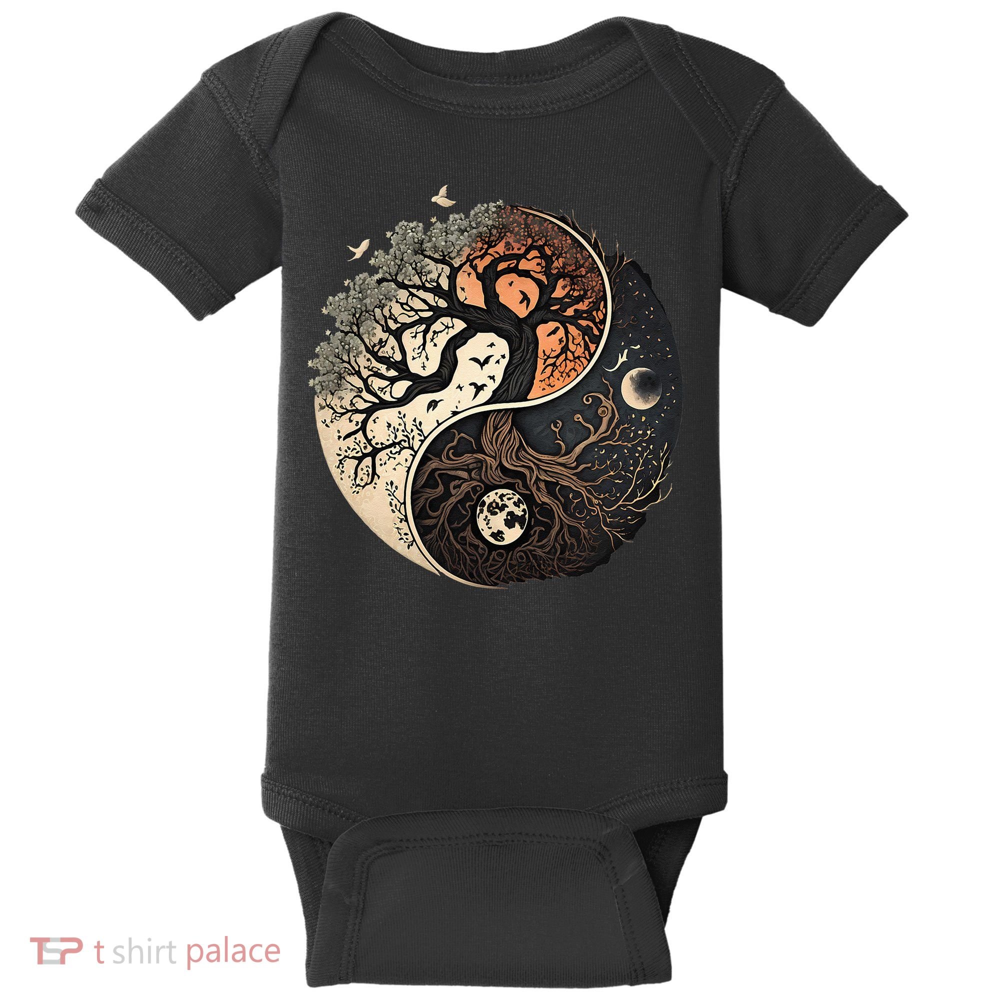 Harmonious Tree Of Life Yin Yang Black Baby Bodysuit