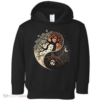 Harmonious Tree Of Life Yin Yang Black Toddler Hoodie