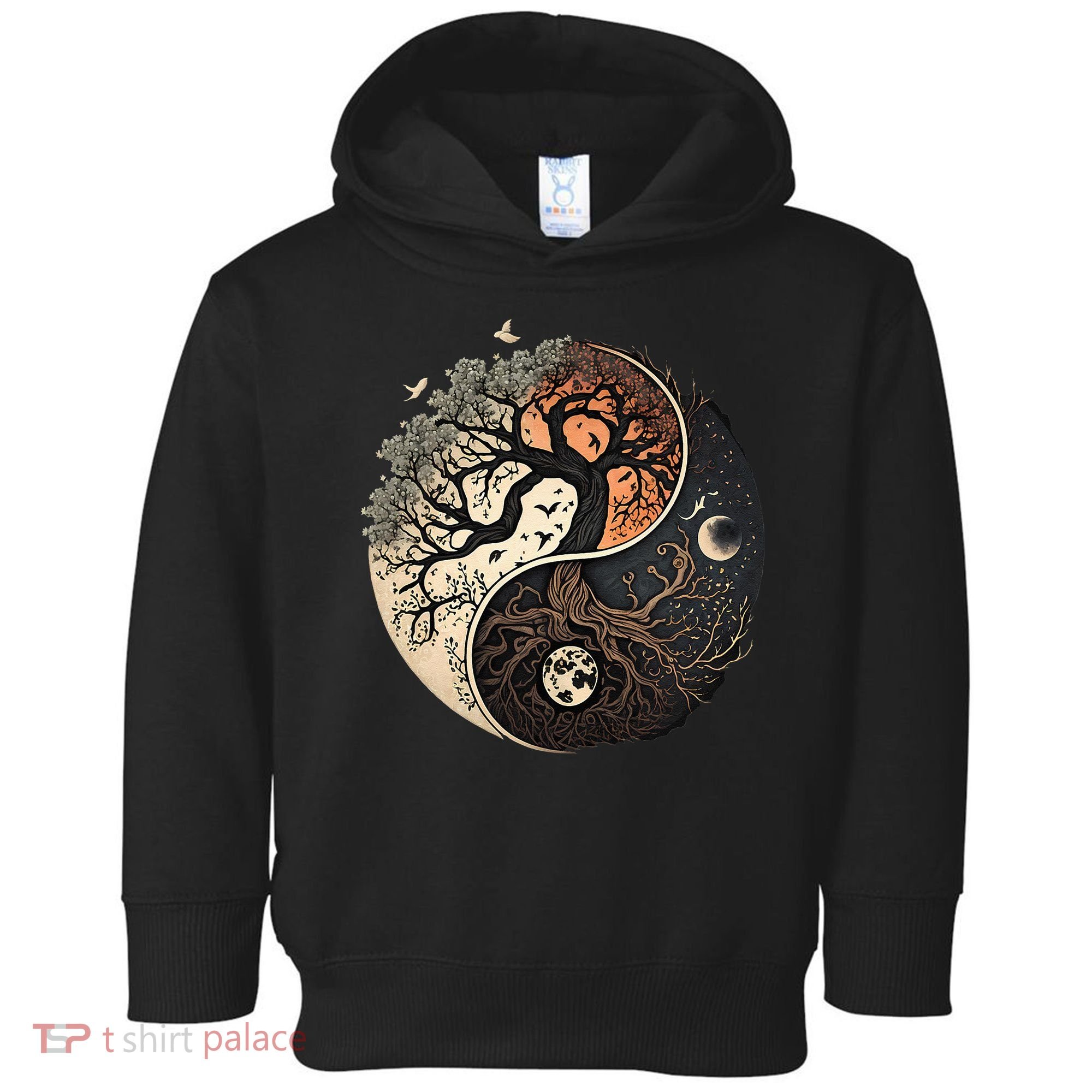 Harmonious Tree Of Life Yin Yang Black Toddler Hoodie