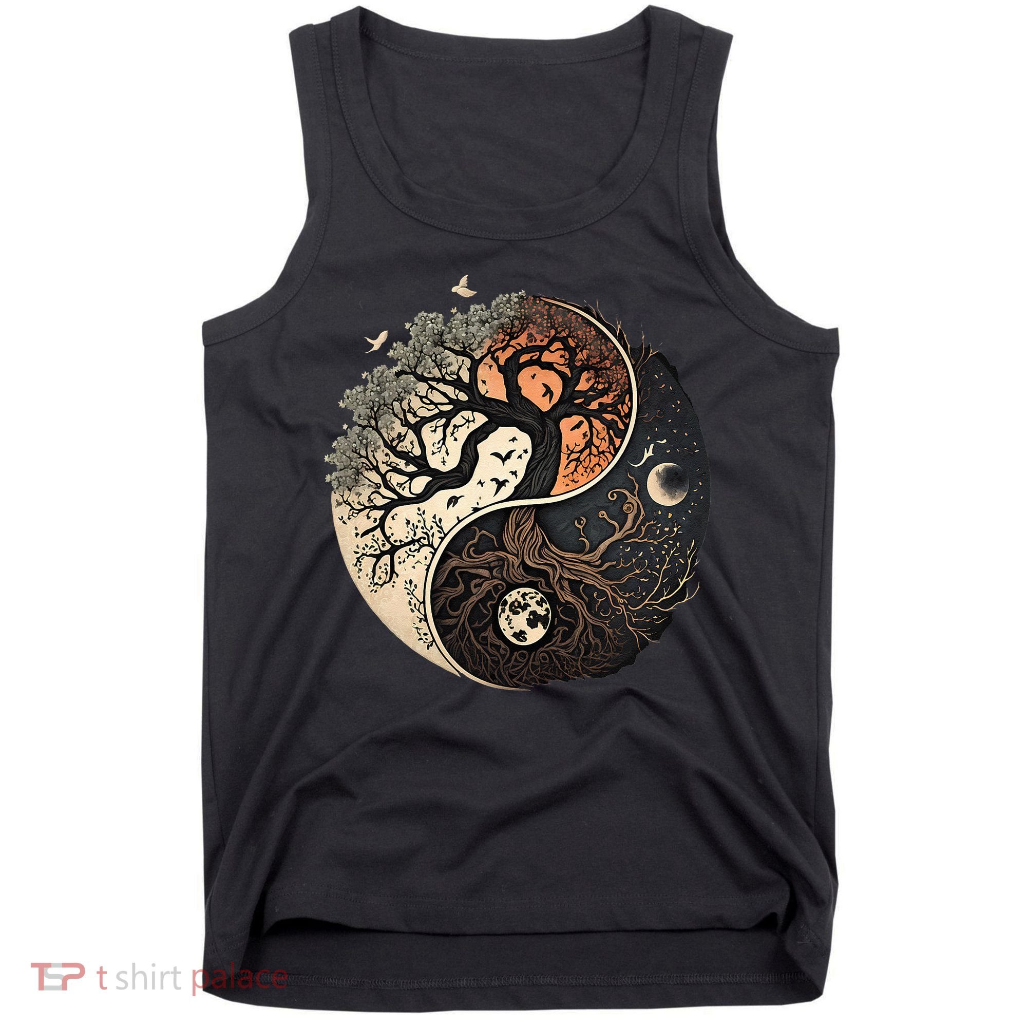 Harmonious Tree Of Life Yin Yang Black Tank Top