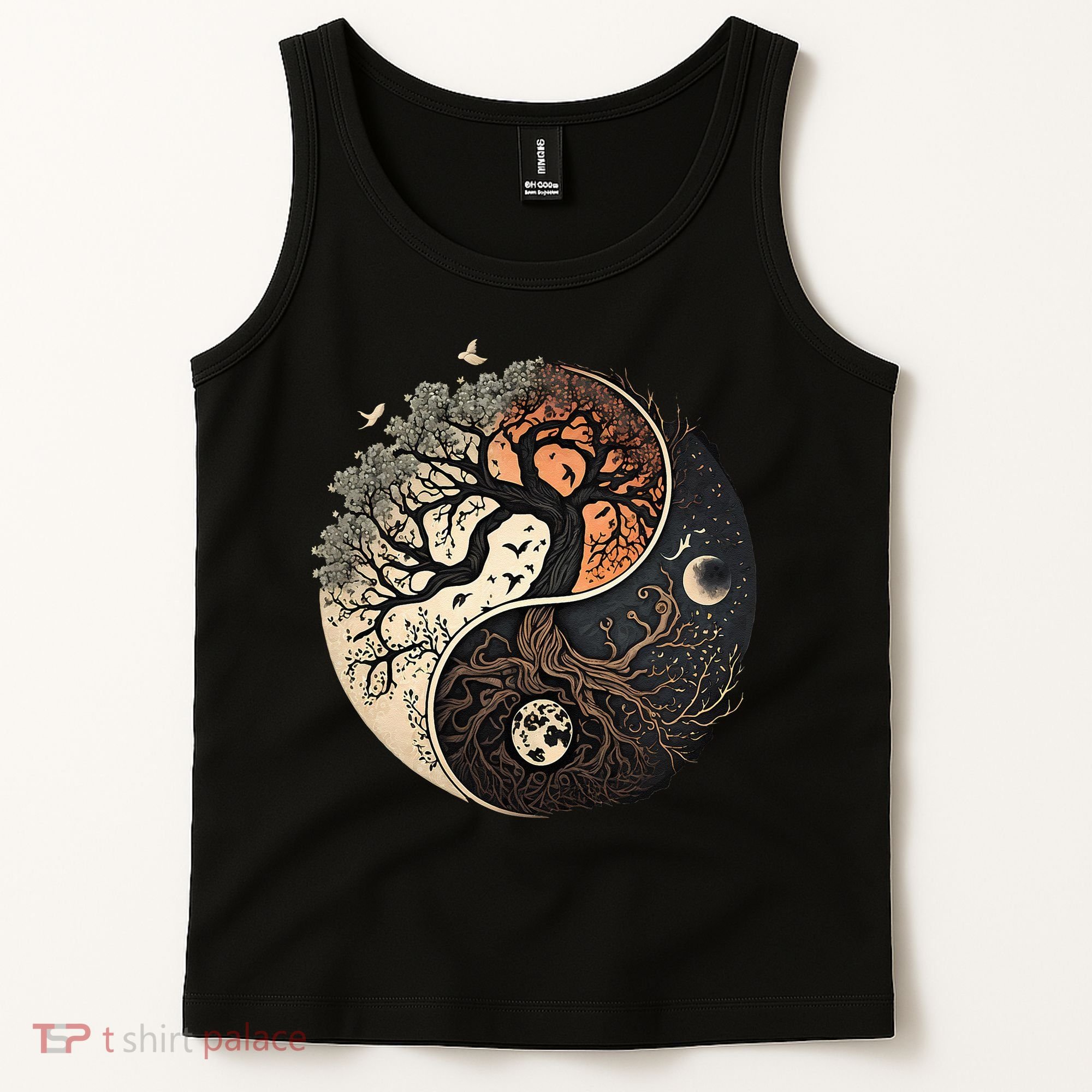 Harmonious Tree Of Life Yin Yang Black Tank Top